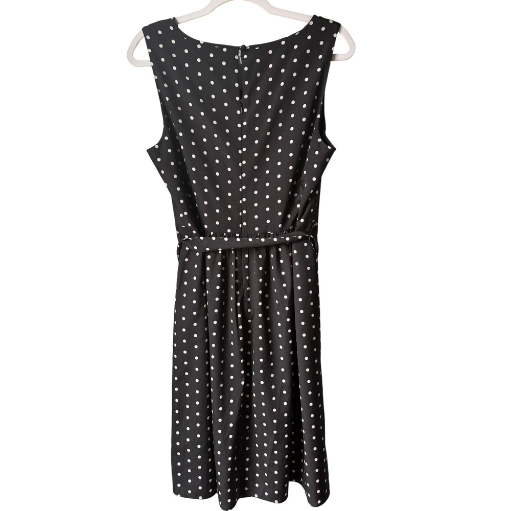 Talbots Sleeveless Dress Black White Polka Dot Sash Tie Belt Office Travel 12 - Picture 2 of 15